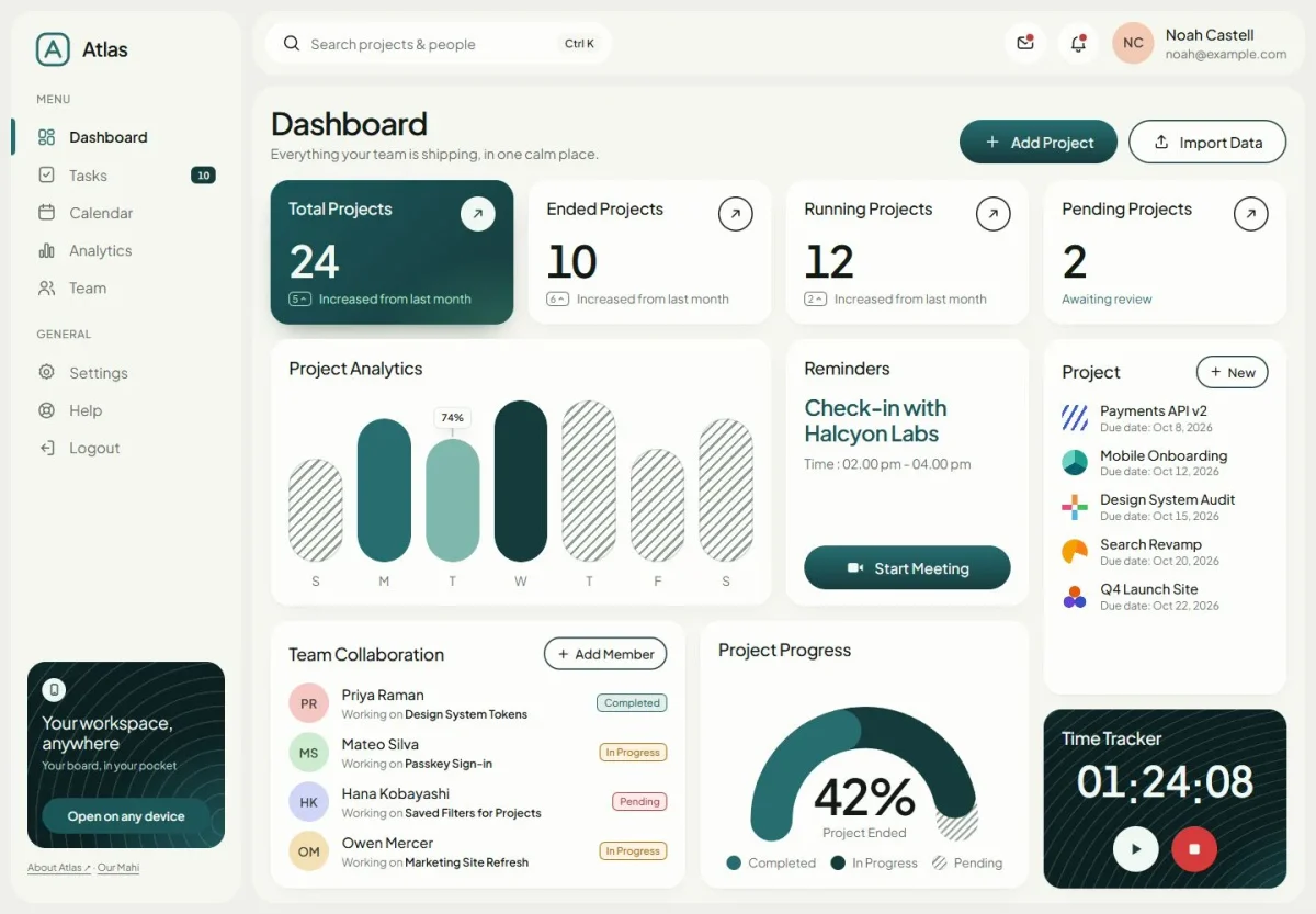 Atlas project workspace with tasks and team views