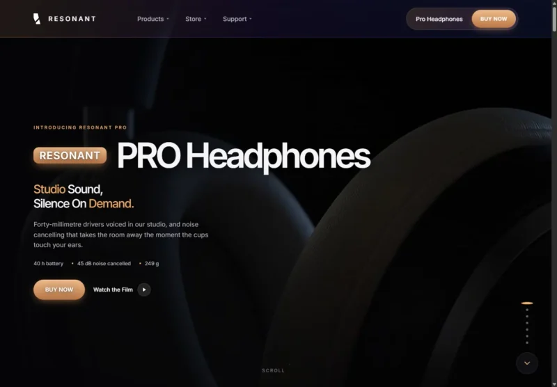 Resonant Pro Headphones product landing page