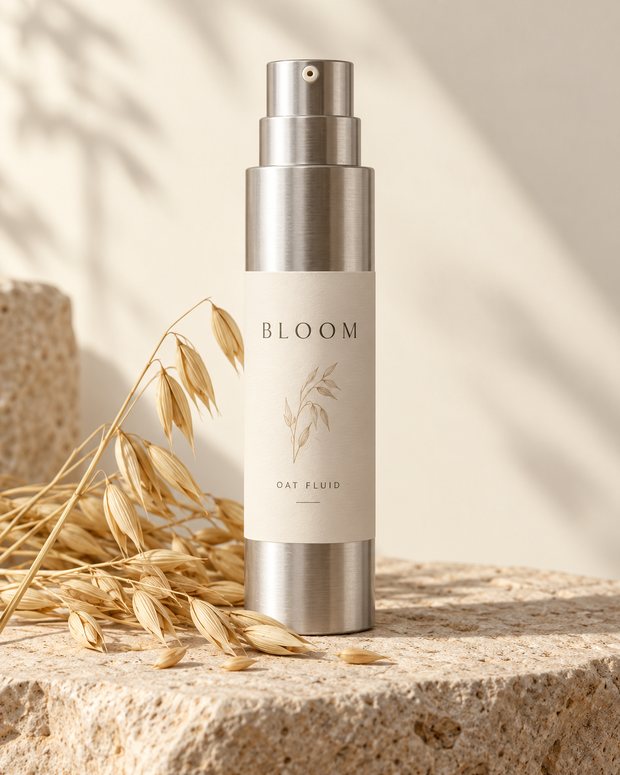 Bloom oat fluid in a brushed-aluminium pump