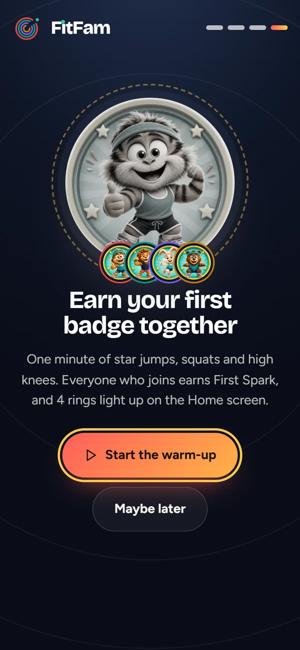 “Earn your first badge together”, the First Spark badge