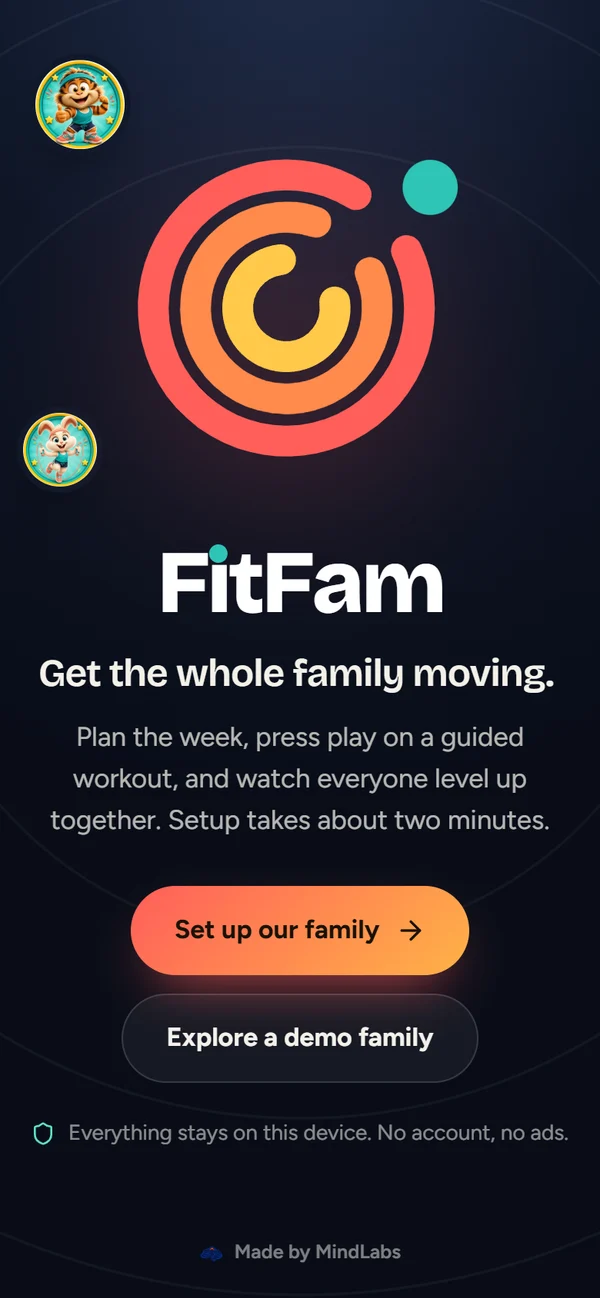 FitFam's welcome: the ring logo and “Get the whole family moving”