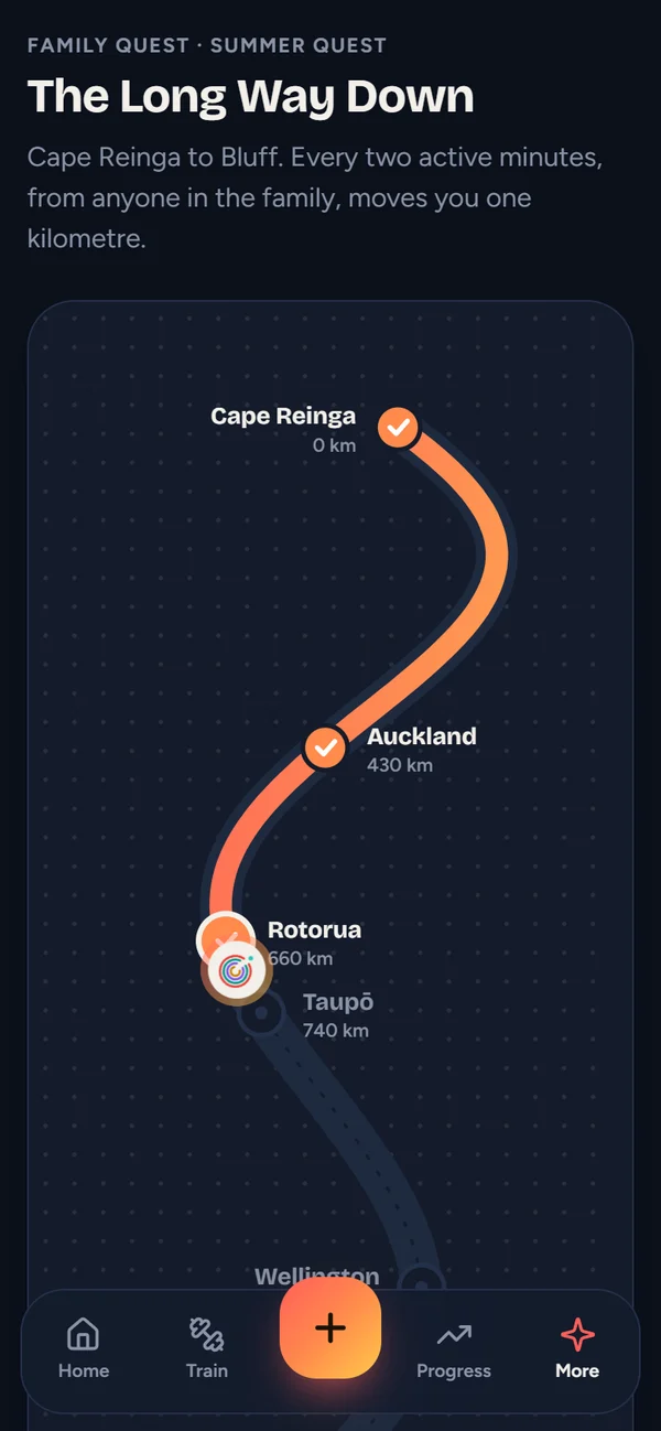 The family quest map, from Cape Reinga past Auckland to Rotorua