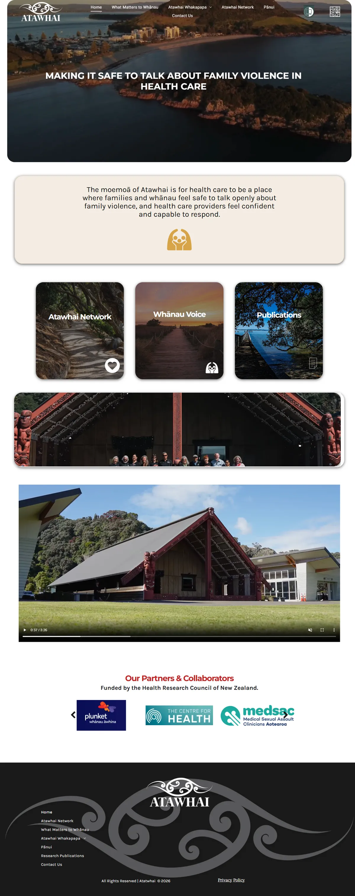 The full Atawhai home page at desktop width