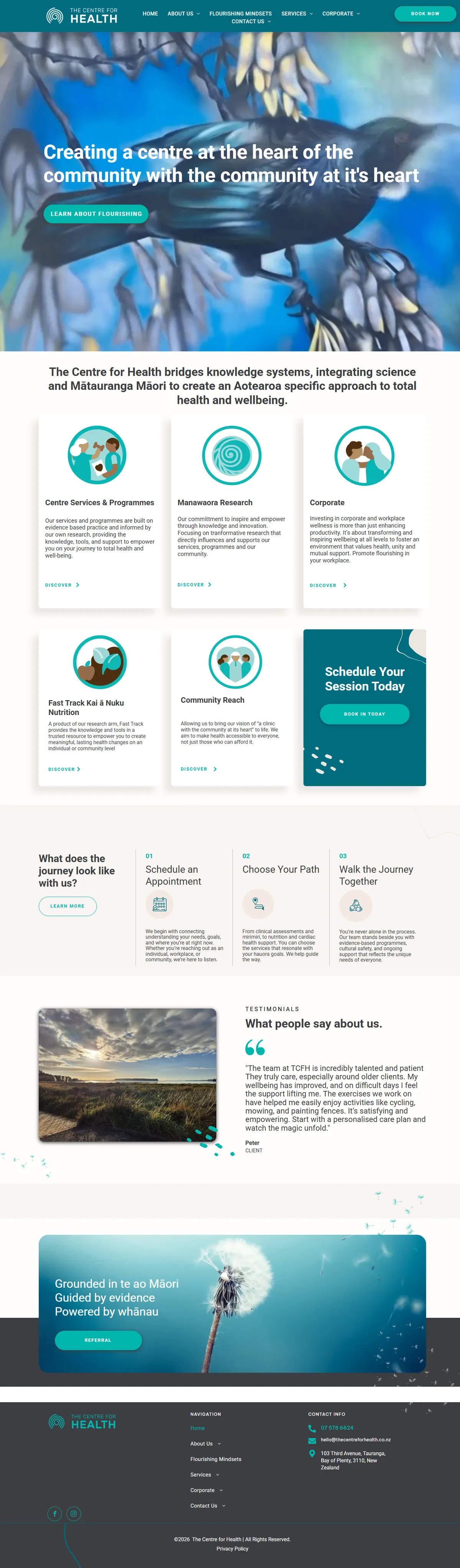 The full Centre for Health home page at desktop width