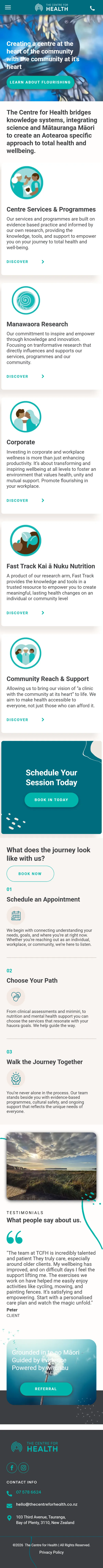 The full Centre for Health home page on a phone