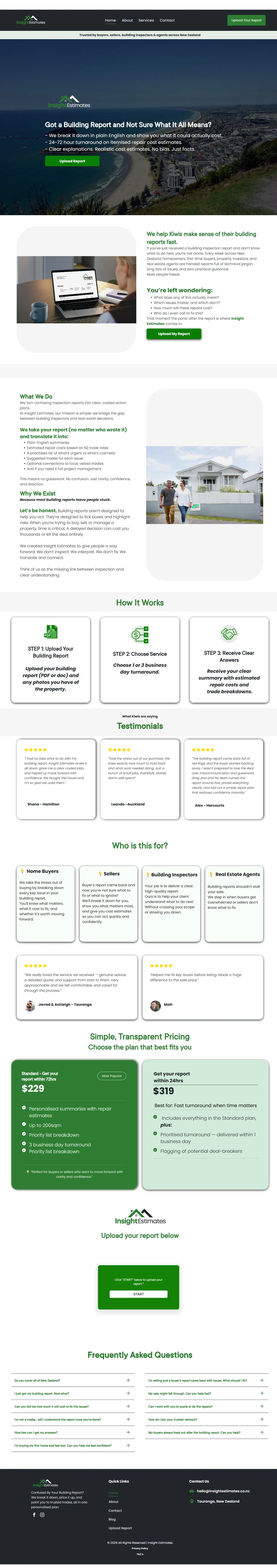 The full Insight Estimates home page at desktop width