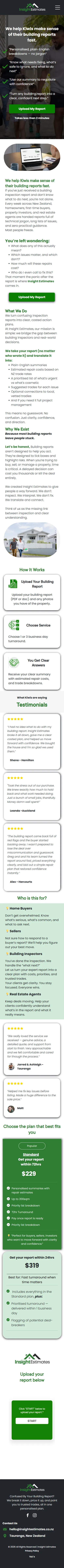 The full Insight Estimates home page on a phone