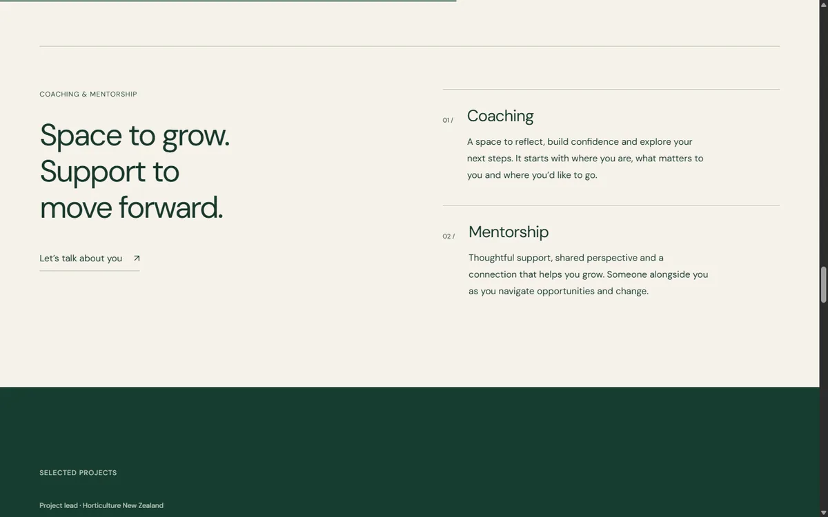 Coaching and mentorship: “Space to grow. Support to move forward.”
