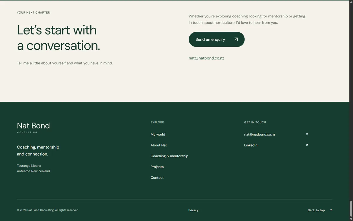 “Let's start with a conversation.”, with an enquiry button