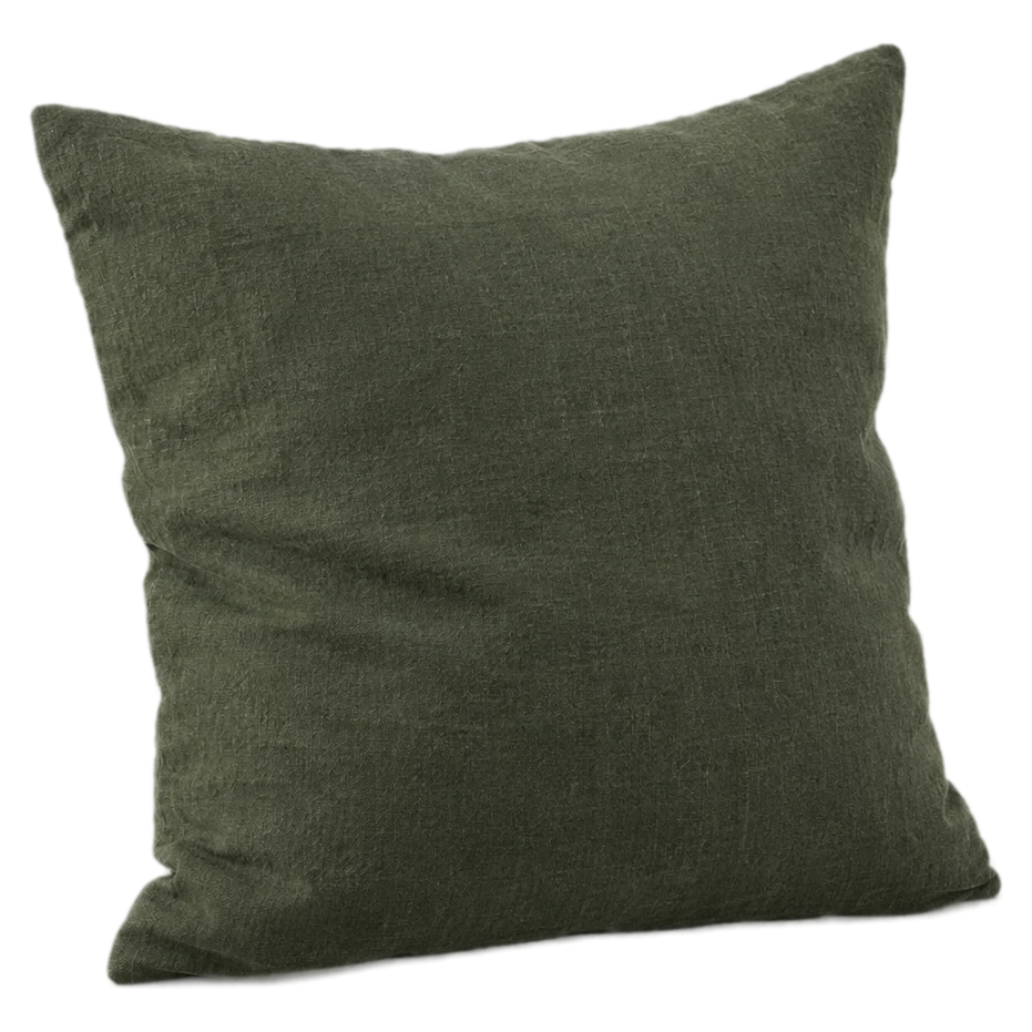 Flax stonewashed linen cushion in moss