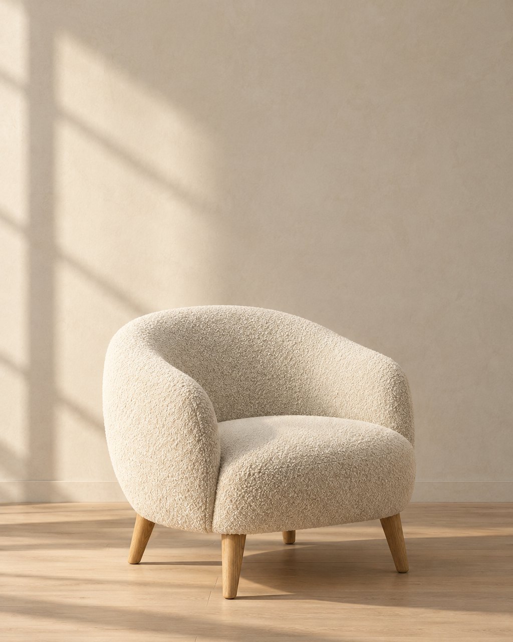 The Harbour chair in soft morning light against a lime-washed wall